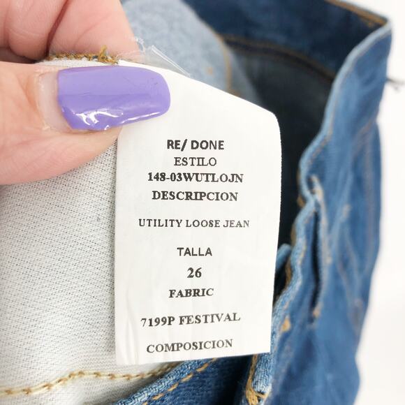 RE/DONE Womens Utility Loose Jeans 2 26 Blue True Rinse Relaxed Straight NWT - Picture 9 of 11